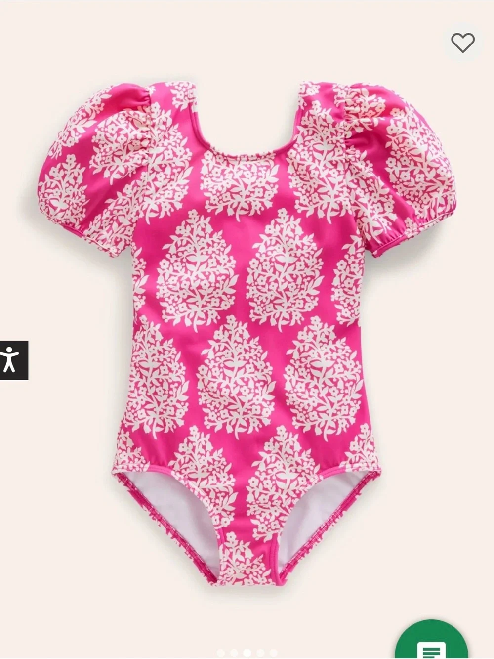 Boden—Girls' Pink Floral Puff-Sleeve One-Piece Swimsuit, 4-5
